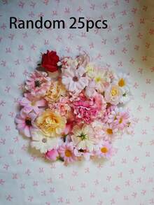 100个迷你丝绸花头，小粉色仿真玫瑰和雏菊，散装，适用于手工制作、人造花散落装饰、向日葵、婚礼发夹、服装装饰 - 彩色 - 查看 12