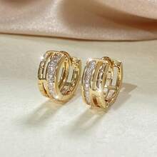 1pc Elegant Double-Layer Rhinestone Embellished Hoop Earrings, Suitable For Daily Wear And Outfits - Earrings - View 9