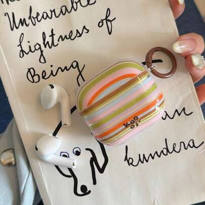 Fashionable Creative Transparent Green And Pink Striped + Circular Earphone Case Suitable For AirPods Pro 3, New Pro 2, Cute Apple 4 Minimalist 3, Personalized 1/2 Earphone Case For Women