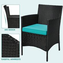 3 Pieces Patio Porch Furniture Set, Outdoor PE Rattan Wicker Conversation Set With Soft Cushions, Glass Coffee Table & 2 Chairs For Garden/Deck/Courtyard/Poolside, Brown/Khaki OR Black/Cyan - 黑色/青色 - 查看 5