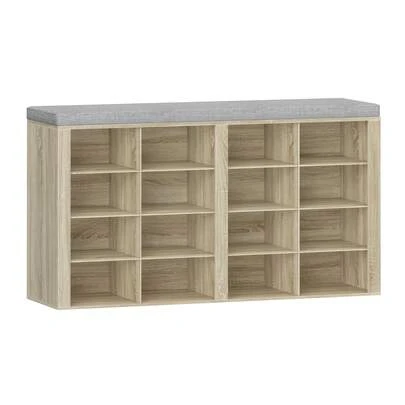 Shoe Storage Bench With Padded Seat, Shoe Rack Bench With 16 Open Compartments, Adjustable Shelves, Shoes Cabinet With Cushion For Hallway, Living Room, Bedroom, Entryway