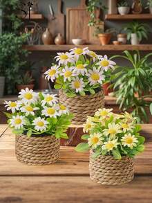 3件組雛菊草花束、尤加利葉、附花盆、白色、黃色、粉色、PE材質製成、桌面裝飾、學校宿舍辦公室裝飾、派對活動節日生日裝飾、居家玄關飯店餐廳客廳臥室婚禮宴會廚房花園裝飾、情人節禮物、春夏裝飾、綠色裝飾 - 彩色 - 查看 10