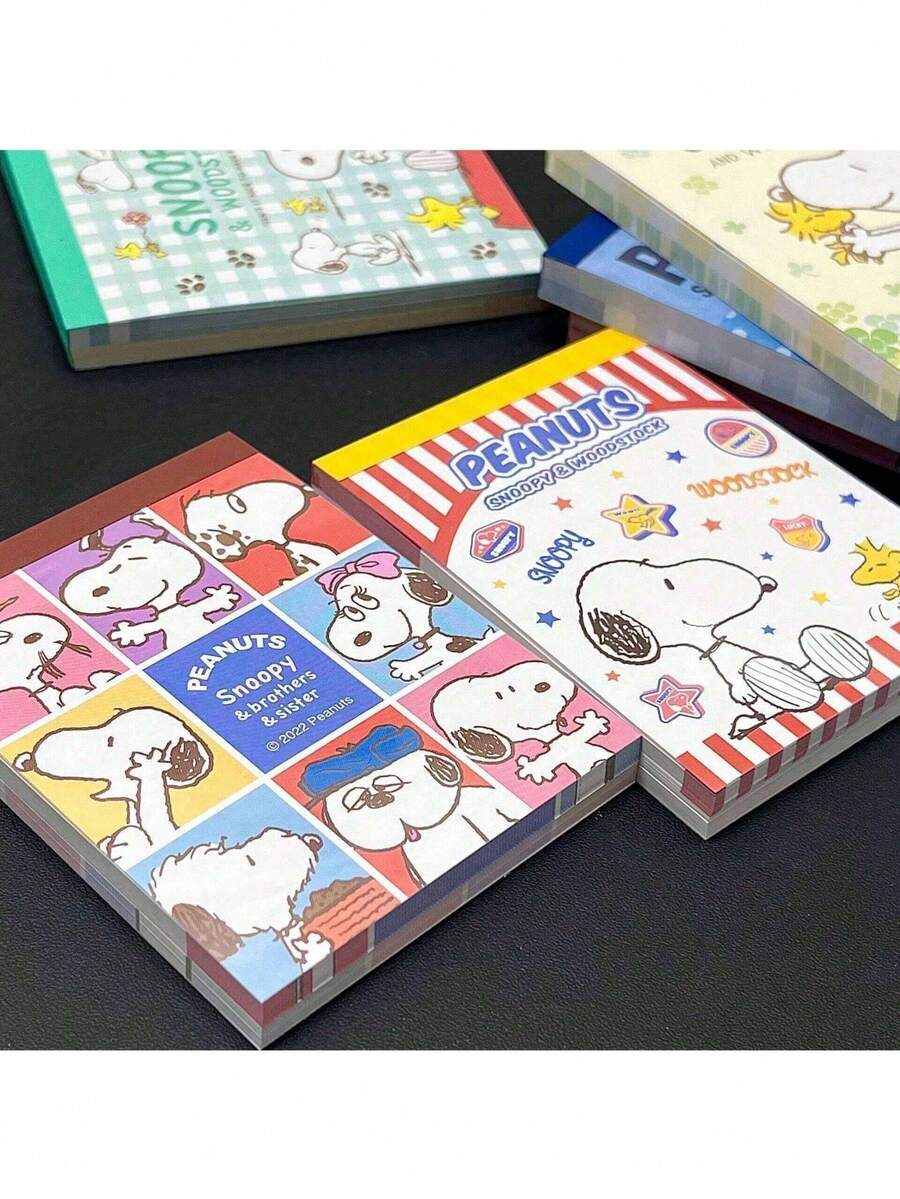SNOOPY Sticky Notes Set, 6 Classic Themes Randomly Shipped: Blue Polka Dots, Four-Leaf Clover, Green Plaid, Red Stripes, Grid, And Running. Made Of Thick, Smooth Paper With Clear Printing. Suitable For Diaries, Memos, And Note-Taking, Great For Students, Journal Lovers, And Daily Office Use. Practical And Versatile As Christmas Gifts And Stationery. - Multicolor - View 1