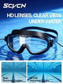 SCVCN Gafas de natación impermeables y antivaho de gran tamaño para adultos con tapones para los oídos anti-pérdida y pinza nasal anti-ahogamiento, gafas de natación de alta definición y accesorios para la piscina - Negro - Ver 4