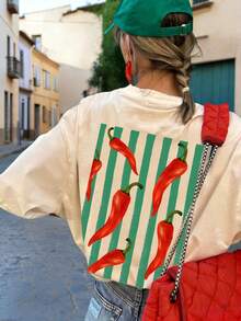 夏季新款休闲辣椒印花圆领短袖T恤，时尚百搭女式上衣 - 阿桑 - 查看 1