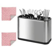 Porte-couverts 4 en 1, porte-ustensiles de cuisine, acier inoxydable, salle à manger, égouttoir, plateau à couverts, repose-baguettes, baguettes, cuillère, porte-couteaux - Argent - Voir 4