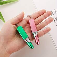 2pcs Pink + Green Creative Lipstick Shaped Ballpoint Pen Keychain, Perfect Small Gift, Smooth Writing, Convenient Carrying, Multifunctional Keychain, Pen, Keychain, Pendant - Multicolor - View 3