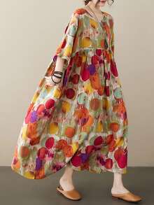 AZAH Đầm maxi phong cách Bohemian chấm bi đỏ 2026, thiết kế in họa tiết, có túi, tay ngắn, cổ tròn, dáng chữ A xếp ly, đầm đi nghỉ mát thường ngày, có lớp lót bên trong, họa tiết ngẫu nhiên, phù hợp cho mùa xuân/hè/thu thanh lịch. - Đỏ - Xem 2