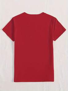 For Men A Korean Drama? My Relax? Short Sleeve T-Shirt With Letter And Slogan Print, Casual Round Neck Top For Summer And Spring, Women's Clothing For Everyday Wear. - 紅色 - 查看 2