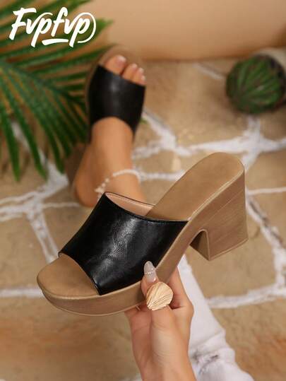 FVPFVP 2026 New Retro High Heel Thick Sole Sexy Open Toe Rivet One-Strap Slide Sandals For Women