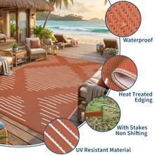 Line Reversible Geometry Garden Decor Modern Waterproof Abatract Area Rugs Washable Easy To Clean Deck Outdoor Mat UV Resistant Plastic Lightweight Camping Carpet Bordered Bordered Stain Resistant Picnic Rug For Backyard Camping Beach RV Camping Porch Patio - Terracotta Orange - View 6