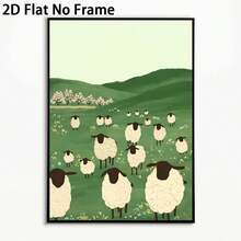 Póster Moderno Minimalista de Oveja en Pradera de Primavera 2D Plano, 1 Pieza - Oveja Pastoral Adecuada para Decoración del Hogar, Lienzo Sin Marco Adecuado para Dormitorio, Cocina, Baño, Decoración de Pascua, Día de San Valentín y Ramadán, Tema Pastoral de Primavera, 2D Plano - Sin marco - Ver 1