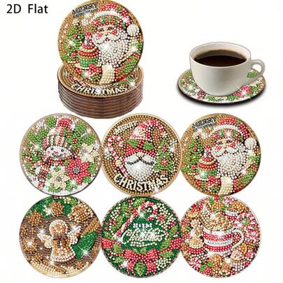 6pcs/Set Merry Christmas Diamond Painting Coaster Set, Beginner DIY Diamond Art Coasters, Non-Slip Drink Coasters - Car Cup Mats, Tea Coasters, Coffee, Beverage Mug Pads, Suitable For Home And Office Decor, Housewarming, Gift For Parents, Friends, Christmas Party Favor