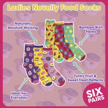 Sock Snob Sock Snob - 6 Pack Ladies Novelty Food Design Socks | Fun Colourful Bamboo Socks - Assorted - View 5