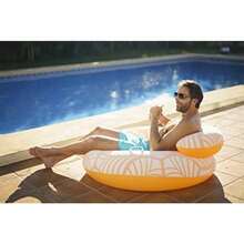 Bestway - Anillo de natación de Terciopelo Flotador Inflable para Piscina de 46 Pulgadas con reposacabezas y Soporte para Tazas Comodidad de Lujo - Naranja - Ver 3
