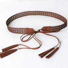 1 chiếc dây thắt lưng dài màu nâu khoét lỗ dành cho nữ - Màu be - Xem 5
