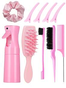 10pcs Hollow Massage Hair Comb Set, Including 1pc 200ml High-Pressure Continuous Spray Bottle, 3pcs Styling Hair Brushes For Volumizing, Eyebrow Brush And Hairline Dual-Purpose Brush, Tail Comb, 1pc Large Hair Scrunchie And 4pcs Bangs Side Clips, Suitable For Salon, Barbershop, Home And Travel Use, Fits All Hair Types And Needs, To Create A Refined Hairstyle ,Hair Styling Kit Hair Accessories For Barber Salon Beauty Travel Essential Hair Products,Hair Cares,Hair Accessories,Summer,Holiday - Hollow Rib Comb 10-piece Set - View 12