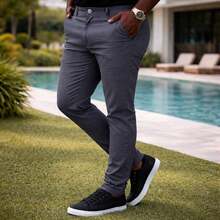 Men's Plus Size Tailored Twill Trousers With Cotton And Elastane, Assorted Colors - Xám - Xem 10