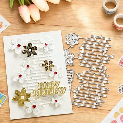 1pc Creative Grid & Floral Metal Cutting Mold, DIY Cutting Booklet, Embossing Cutting Die Mold For Handmade Crafts, Used For Making Cards, Envelopes, Album Cards, Embossed Paper Crafts, Album Stamp Cards