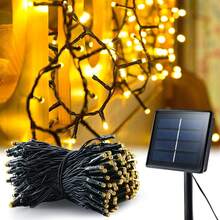 1PC Outdoor Solar String Lights, 40ft 100 LED Outdoor Solar Christmas Lights With 8 Lighting Modes, IP65 Waterproof Solar String Lights Outdoor Garden Party Tree Decorations, Warm White, Suitable For Indoor Wall Bedroom Decoration, Room Decoration, Halloween, LED Lights, Autumn Decoration, Christmas Decoration. - Warm White - View 4