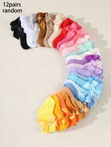 12 Pairs Baby Solid Color Mesh Breathable Bow Short Socks, Spring/Summer - Multicolor - View 5