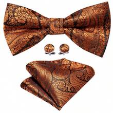 Premium Stylish Brown Tropical Print Scarf Bow Tie Pocket Square Cufflinks 4Pcs Set For Prom & Dinner - Brown - View 5