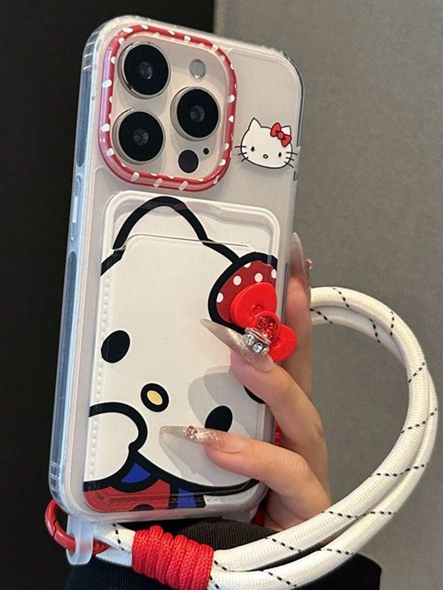 SANRIO 1个新款简约INS韩版波点Hello Kitty 3D蝴蝶结手机壳,带挂绳,适用于 17/17Pro/17PM、16/16Pro/16PM、15/15Pro/15PM、14ProMax/14Pro/14、13ProMax/13Pro、12ProMax/12Pro、11/11ProMax、SE,时尚卡通少女风保护套 - 彩色 - 查看 1