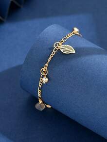 1pc Fashion Women Hollow Leaf Pendant Anklet, Suitable For Summer Beach Wear (Note: Due To Different Production Batches, There May Be Some Color Differences; Also, Due To The Influence Of Lighting And Shooting Angles, The Actual Product May Have Slight Color Differences From The Picture.) - Multicolor - View 3