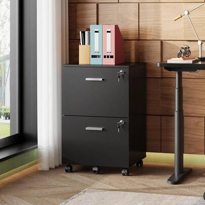 2 Drawer File Cabinet, Mobile Printer Stand, Wood Filing-Cabinet Fits A4 Or Letter Size For Home Office