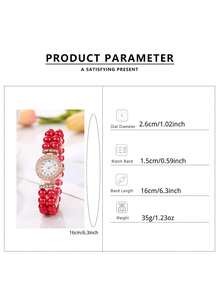 New Pearl Beaded Bracelet Watch, Minimalist Casual Versatile Wrist Watch For Girl And Girl Students - Red - View 3
