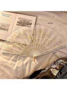 1pc Decorative Folding Fan, Vintage Lace Folding Fan, Black Embroidered Rose Hollow Lace Tassel Pendant, Portable Home Decor, Hanfu Lolita Outfit, Photography Prop, Wedding Party Decor - Lace Fan - View 8