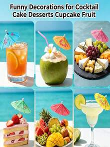 50/100/150pcs Cocktail Umbrellas, Paper Drink Umbrellas Toothpicks, Colorful Tropical Luau Party Decorations, Disposable Bar Decor Picks, Colored Paper Toothpick Party Decorations - View 9