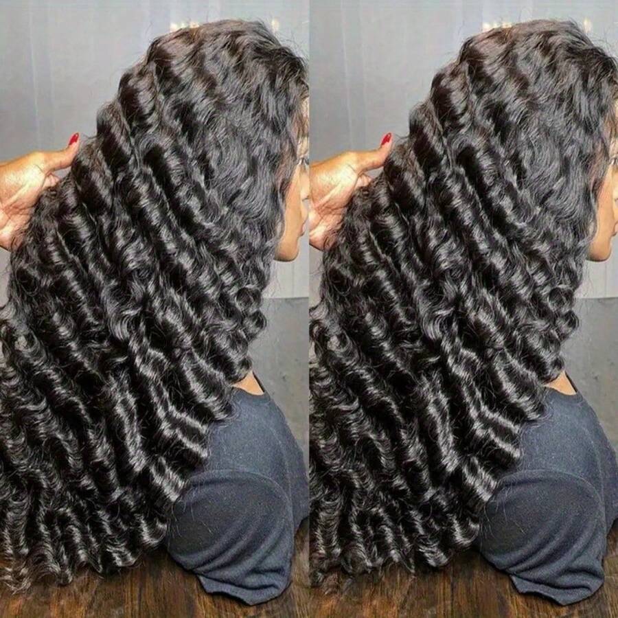 18 Inch Deep Wave Bob Wig Human Hair 200% Density 13x4 HD Lace Closure Wigs Human Hair Bob Wigs For  Women 13x6 Transparent Lace Curly Wig 1B Color - SNatural - 查看 1