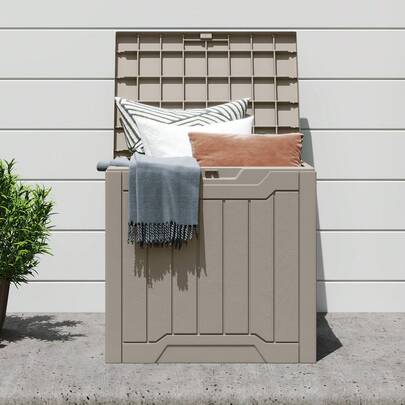 Caja de almacenamiento de resina BALCONERA para uso exterior, 31 galones (aprox. 117 litros), con cerradura, resistente al agua, 56 x 53 x 43,5 cm