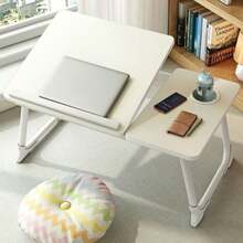 Foldable Adjustable Laptop Desk, 3 Colors Available, Laptop Table, Student Dorm Slouchy Study Desk, Height Adjustable, Foldable, Bed Desk, Computer Desk, 3 Colors, With Cup Holder, Anti-Slip Stopper - White - View 2