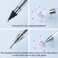 Rhinestone Picker Dotting Pen, Dual-Ended Rhinestone Gems Crystals Studs Picker Wax Pencil Pen Crystal Beads Handle Manicure Nail Art DIY Decoration Tool (Black White) - Upgraded for Dual Use - View 4