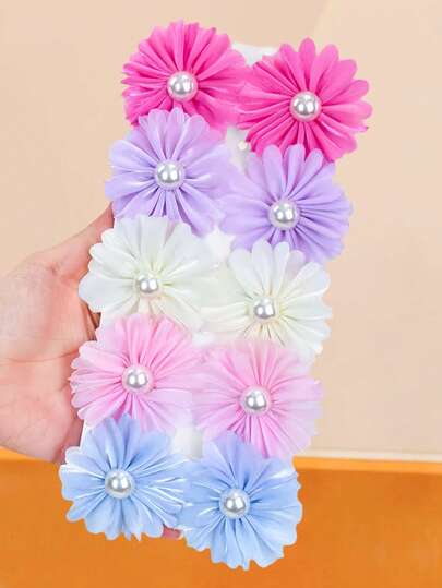 10pcs/Set Multicolor Flower & Pearl Hair Scrunchies Set, High Elasticity Non-Damaging Hair Ties, Suitable For Women & Girls, Daily, Date, School, Party, Holiday, Mother's Day Gift