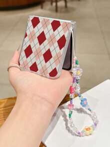 1 pieza Funda plegable para teléfono de material PC mate simple y bonito con elemento de rejilla de diamante de dos tonos, emparejada con una pulsera del mismo color, puede proteger y evitar caídas para: Samsung Galaxy Z Flip 3/Z Flip 4/Z Flip 5/Z Flip 6/Z /Find N3 Flip/Razr 50 Ultra/Razr 60 Ultra/Razr 60/ MIX Flip/Galaxy Z Flip7 FE - transparente - Ver 12