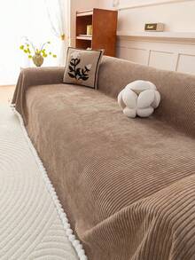 1件纯色沙发套，四季通用沙发套，宠物友好型防尘沙发保护套，可水洗，适用于L型、单人沙发、双人沙发、三人沙发、组合沙发（单独出售） - 咖啡棕 - 查看 5