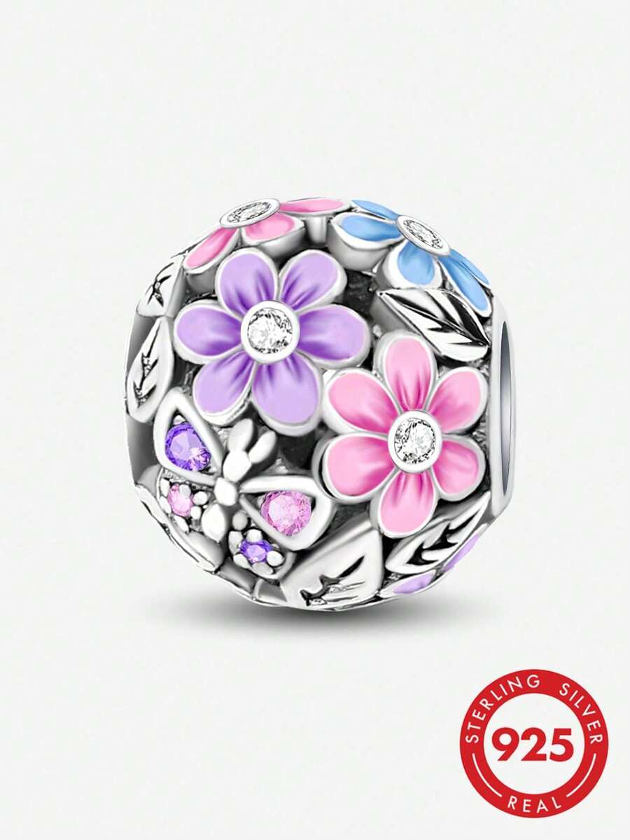 1 pieza Colgante de abeja trabajadora que brilla en plata de ley 925, para hacer joyas DIY, regalo de aniversario, joyería exquisita para mujeres - flores de mariposa - Ver 1