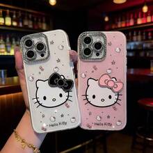 SANRIO 镶钻边框大头猫咪领结手机壳，兼容 16 Pro Max、17/11/12/14/16、15 Plus，全包防震保护套 - 粉色 - 查看 3