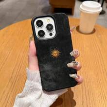 1pc Vintage Sunface Pattern TPU Soft Phone Case, Compatible With IPhone 17 Pro Max/17/16 Pro Max/15/13/12/11, S20 FE/A15/S24/A55, Note 11/12/13 Pro, Full-Body Shockproof Protective Cover - Black - View 2