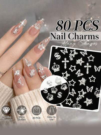 45 piezas de decoraciones de uñas con diseño de signo de dólar brillante, joyería de uñas brillante, adecuado para manicura y manualidades de uñas DIY