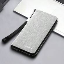 1 chiếc ví dài bằng vải bố dành cho nam, kiểu dáng công sở, ví cầm tay dung tích lớn với nhiều ngăn đựng thẻ, khóa kéo và dây đeo cổ tay có thể tháo rời, ngăn đựng tiền xu, lý tưởng cho sử dụng hàng ngày và làm quà tặng. - Nhiều màu - Xem 2