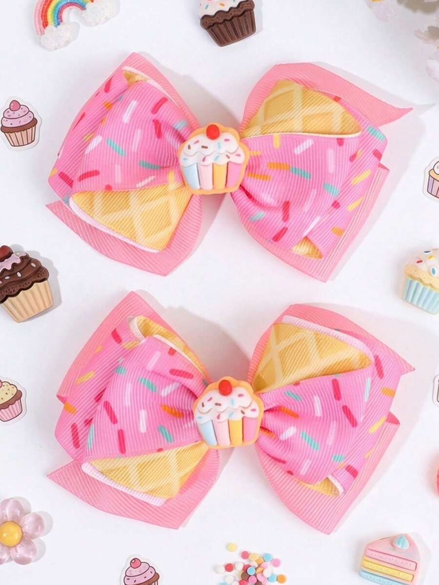 Bộ 2 kẹp tóc nơ satin màu hồng, kẹp tóc họa tiết kẻ caro dễ thương hình bánh kẹo, kẹp cá sấu, phụ kiện tóc ngọt ngào và đáng yêu, phù hợp cho sinh hoạt hàng ngày, tiệc sinh nhật, tiệc mùa hè, dã ngoại, biểu diễn, chụp ảnh, mùa xuân/hè. - Nhiều màu - Xem 1