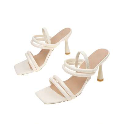 Giày sandal cao gót mũi vuông kiểu Pháp dành cho nữ, quai kép, gót dày, kiểu dáng thanh lịch, phù hợp cho cả đi làm và hẹn hò.