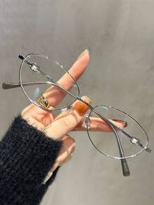 1pc Photochromic Y2K Gold Thin Frame Cat Eye Glasses With Case, Women's Daily Spring/Summer New Item, Non-Prescription Decorative Glasses, No-Makeup Look Accessory - Multicolor - View 9