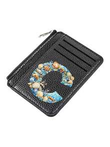 1个时尚字母海洋图案PU皮革风琴拉链卡包，大容量多卡位拉链钱包，便携式信用卡和零钱收纳包，商务休闲短款钱包，男女通用，创意礼物，日常外出必备，简约设计，适合学生聚会，送给家人、朋友、男朋友、女朋友、老师，生日派对，结婚纪念日，母亲节 - 彩色 - 查看 19