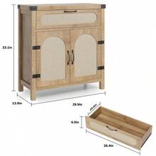30 pulgadas de ratán bufé armario de aparador con almacenamiento, pequeña mesa de bufé de granja con 1 cajón y 2 puertas, armario de cocina de ahorro de espacio para sala de estar, comedor, entrada - Natural - Ver 2