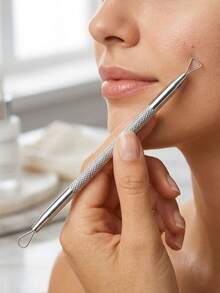 1pc Stainless Steel Blackhead Remover, Dual-Ended Design For Blackheads, Whiteheads, Acne Pimple Extractor - Silver - View 1